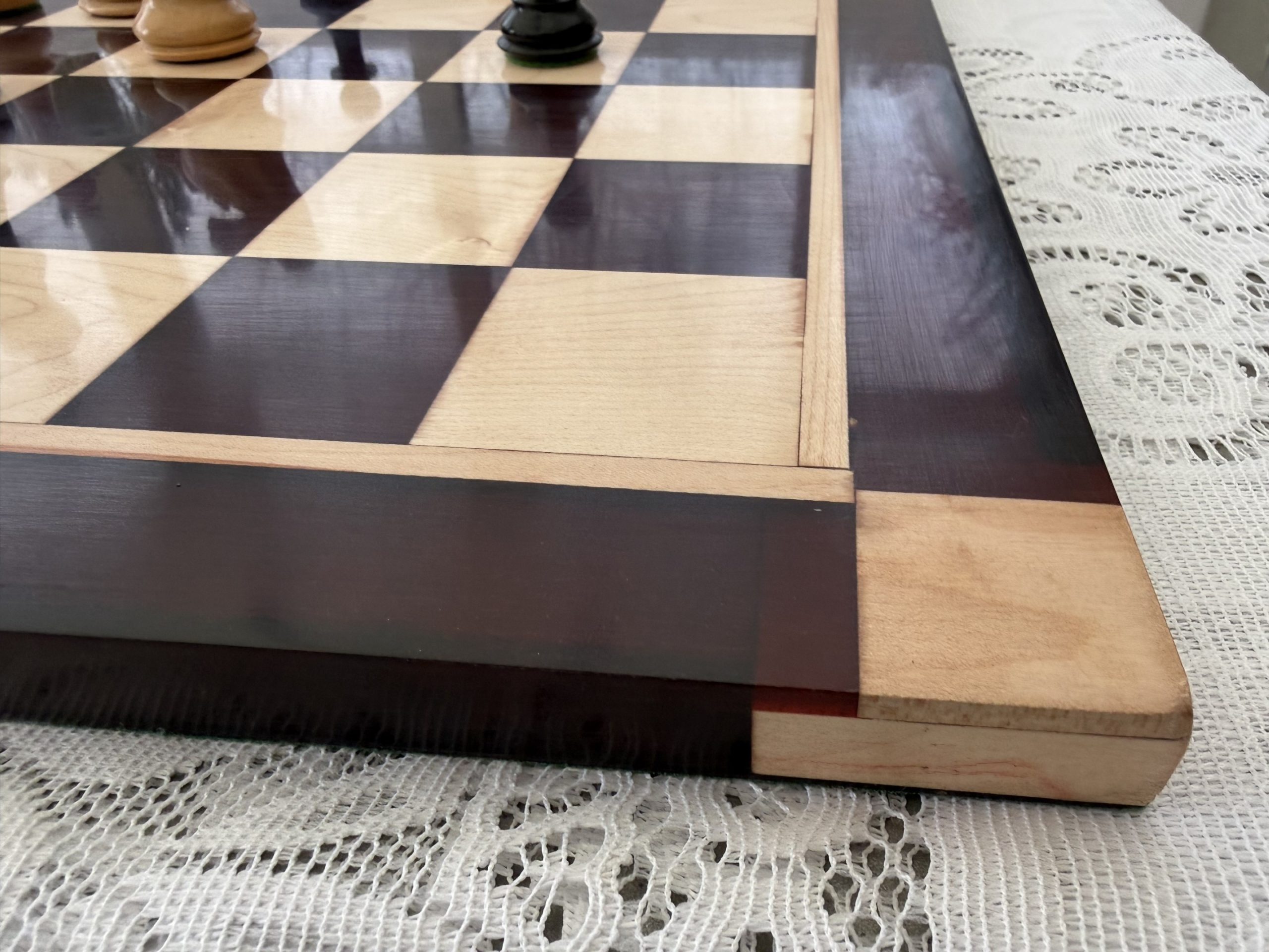 Red Obsidian Swirl & Walnut Chess Board