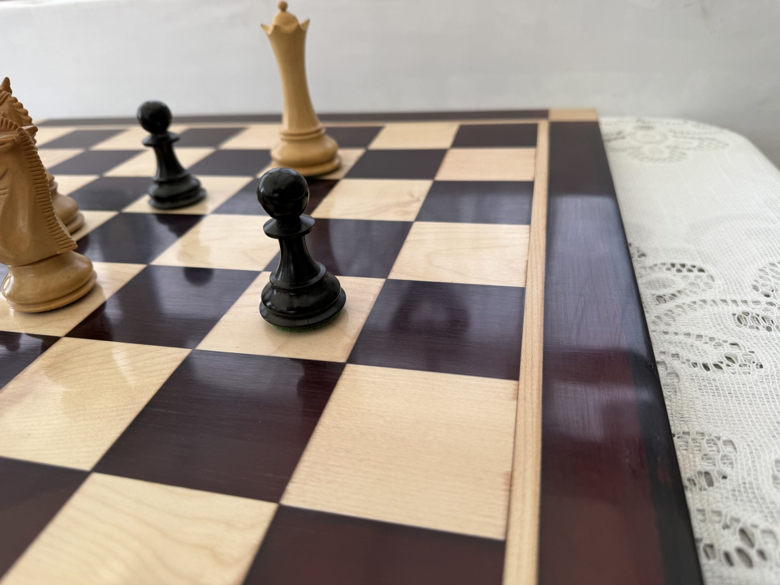 Red Obsidian Swirl & Walnut Chess Board