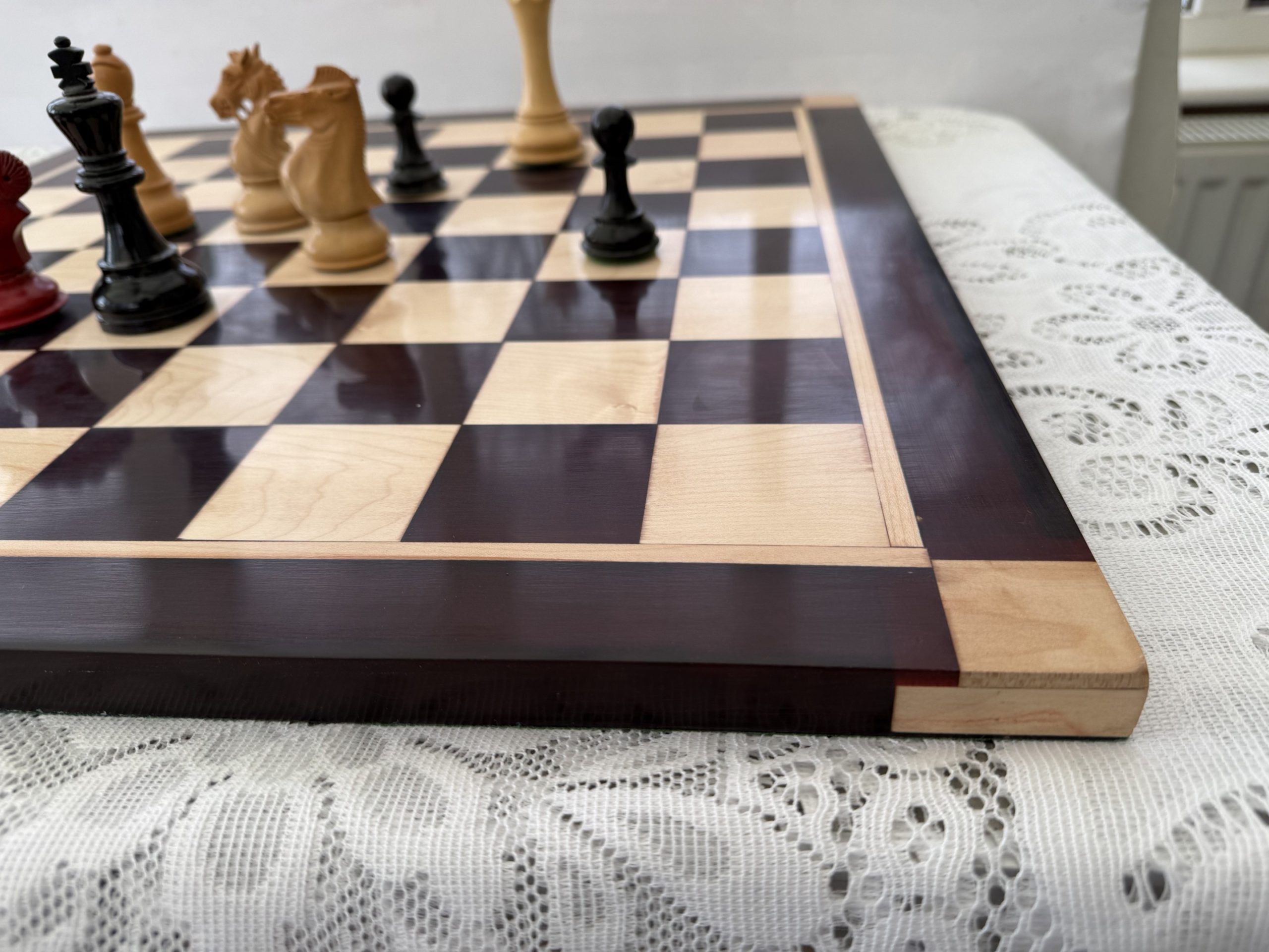 Red Obsidian Swirl & Walnut Chess Board