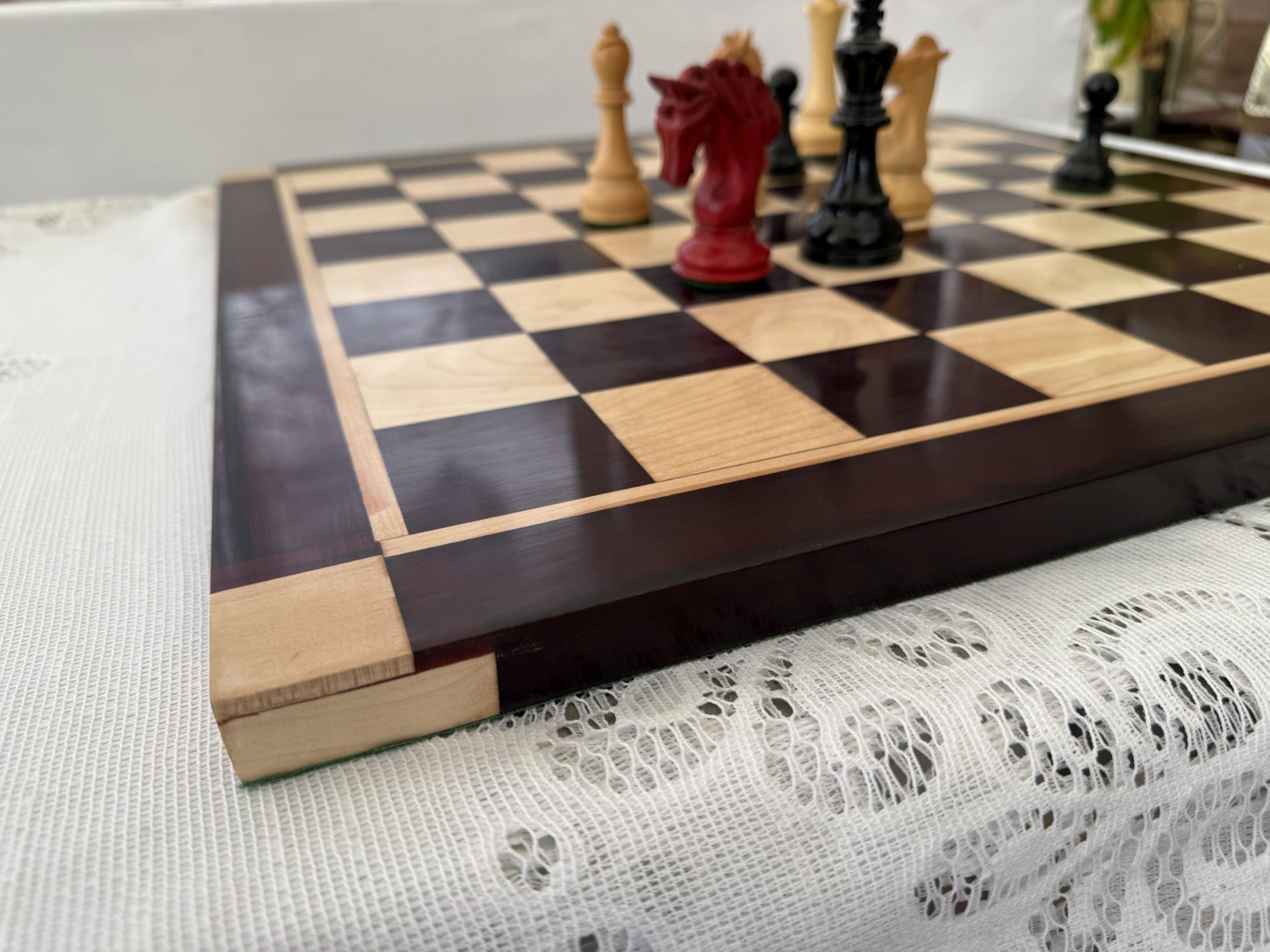 Red Obsidian Swirl & Walnut Chess Board