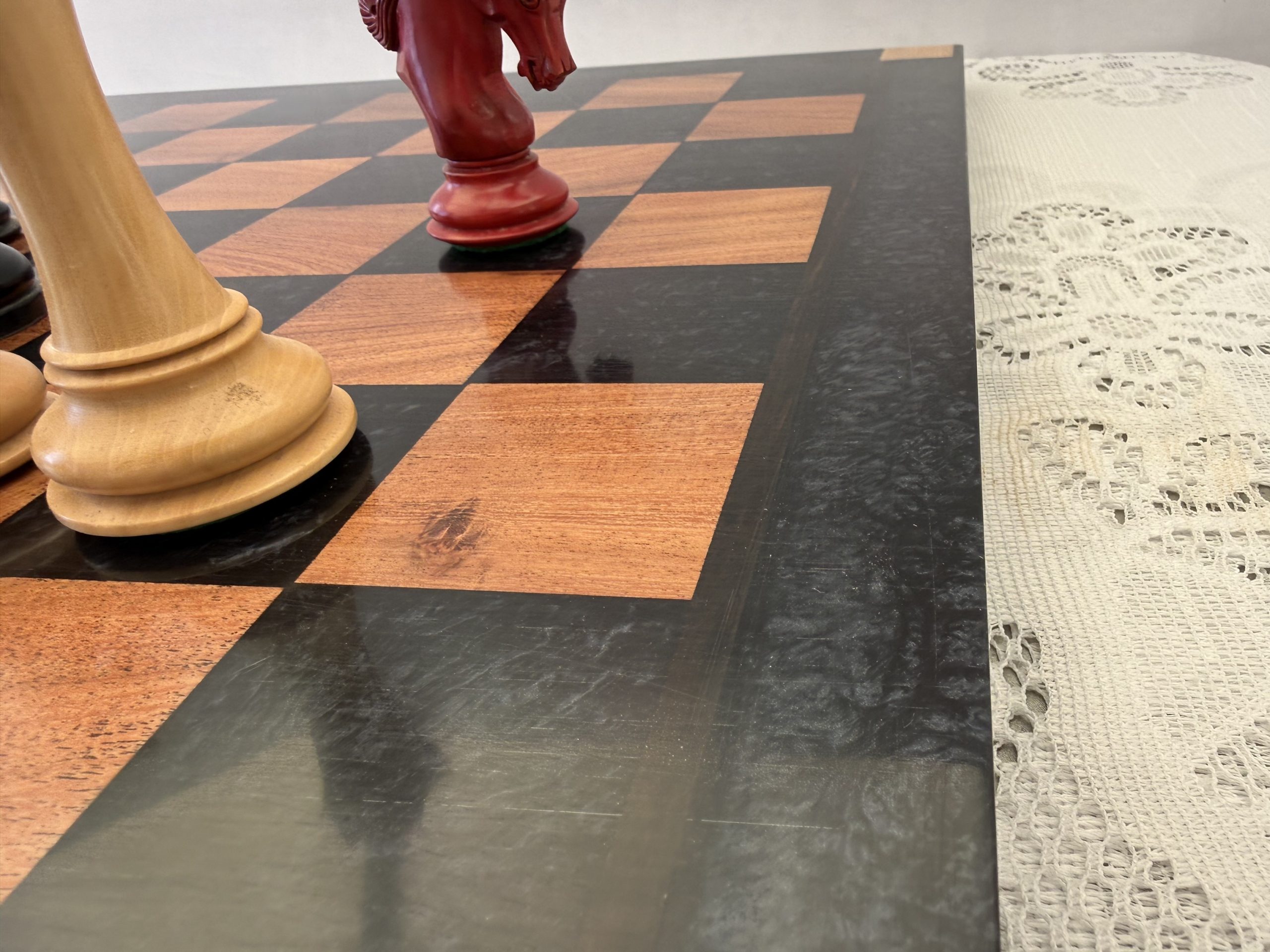 Black Obsidian Swirl & Walnut Chess Board