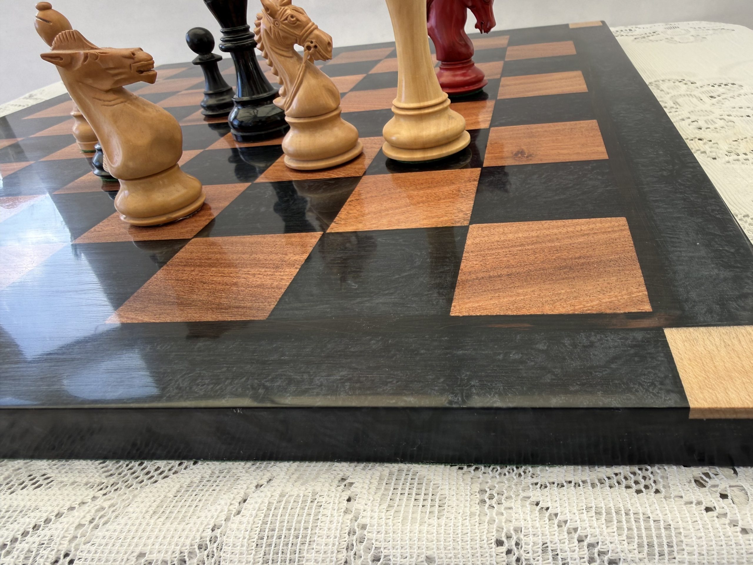 Black Obsidian Swirl & Walnut Chess Board